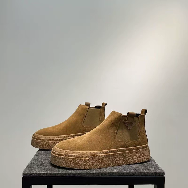Челси сапоги мужской 2025 новый сплошной цвет сапоги Мартин дикий ретро один педаль сапоги толстые сапоги короткие сапоги мужской