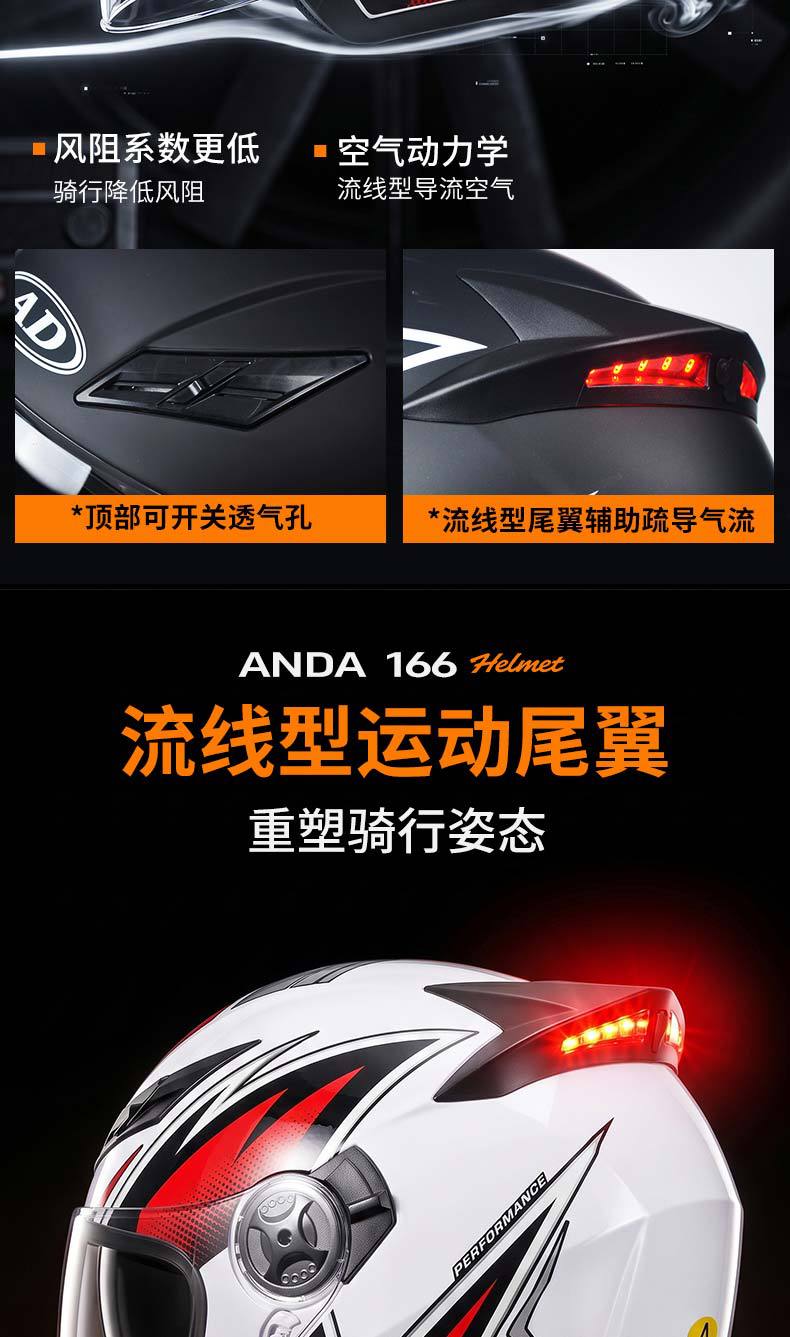 AD electric motorcycle helmet for men and women, 3C certified, three-quarter scooter helmet, all-season, with LED tail light, half helmet