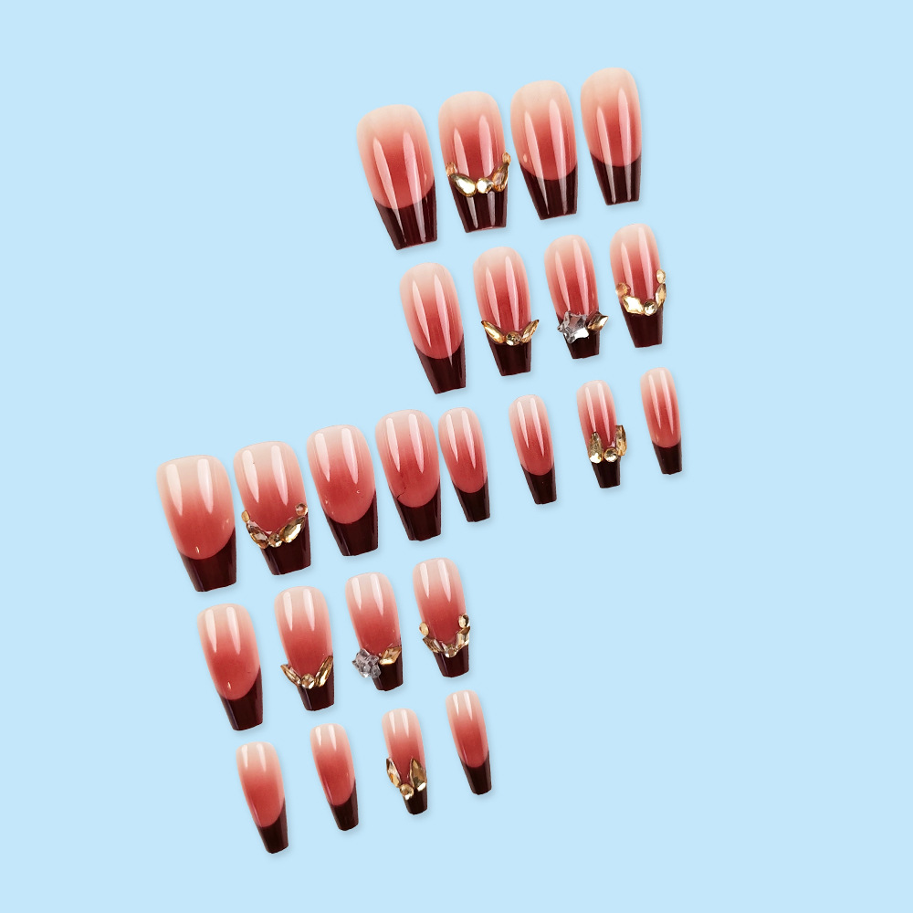 Rosa desnuda vino rosado gradiente perforación de uñas flores elegante estilo de vestir uñas 24 piezas empaquetadas parches de uñas terminados image 5
