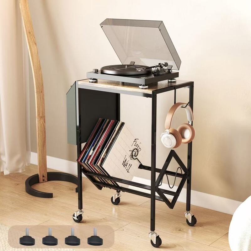 Double-layer Wrought Iron Vinyl Record Rack Storage Bag Recording Machine Bedside Cabinet Office Newspaper Bookshelf Magazine Storage Rack