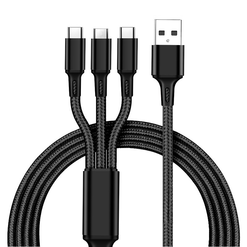 ナイロン編組一モップ三データ線多頭2a快充三合一携帯電話充電線ロゴ小プレゼント卸売り|undefined