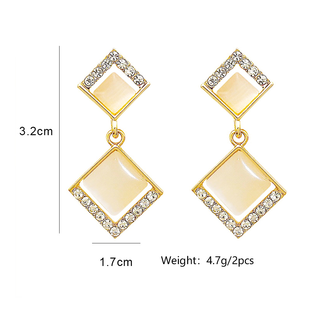 Simple Style Geometric Opal Square Pendant Copper Inlaid Zircon Earrings display picture 1
