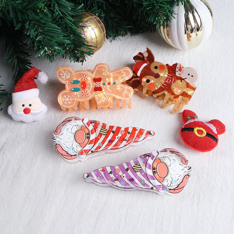 Party, Festival Occasion PVC, Arylic Material Christmas Cute Women's Santa Claus Gingerbread Elk PVC Arylic Hair Claws