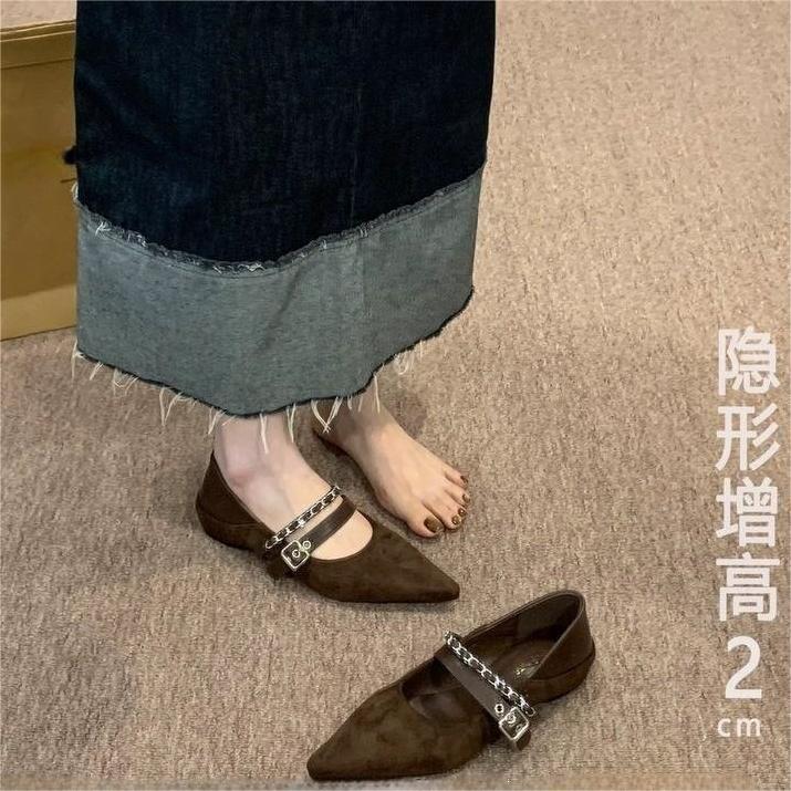 Inner Height Increase! French-Style Design Pointed-Toe Mary Jane Shoes for Women, Autumn and Winter Korean Retro Shallow-Mouthed High-Heeled Shoes Inner Height Increase! French-Style Design Pointed-Toe Mary Jane Shoes for Women, Autumn and Winter Korean Retro Shallow-Mouthed High-Heeled Shoes