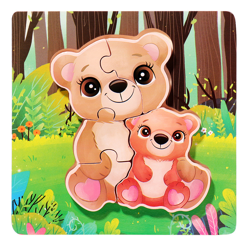 18 animales de dibujos animados de madera padres-hijos rompecabezas niños pequeños 1 - 3 - 5 años de iluminación educativa juguetes pequeños regalos