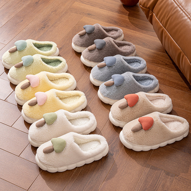 new cotton slippers men‘s autumn and winter indoor home non-slip thick bottom velvet warm and beautiful slippers for women