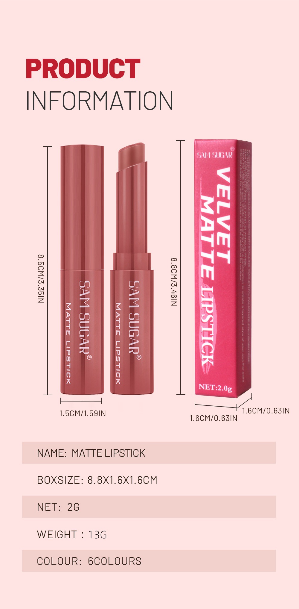 SAM SUGAR 6-color velvet matte Lipstick pen Easy to apply bevel rotating Lipstick undefined