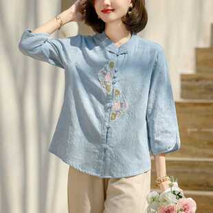 Middle-Aged Women's Summer Clothes 2025 New Tops for Mothers, Fashionable Cotton and Linen Summer Shirts for Middle-Aged and Elderly People