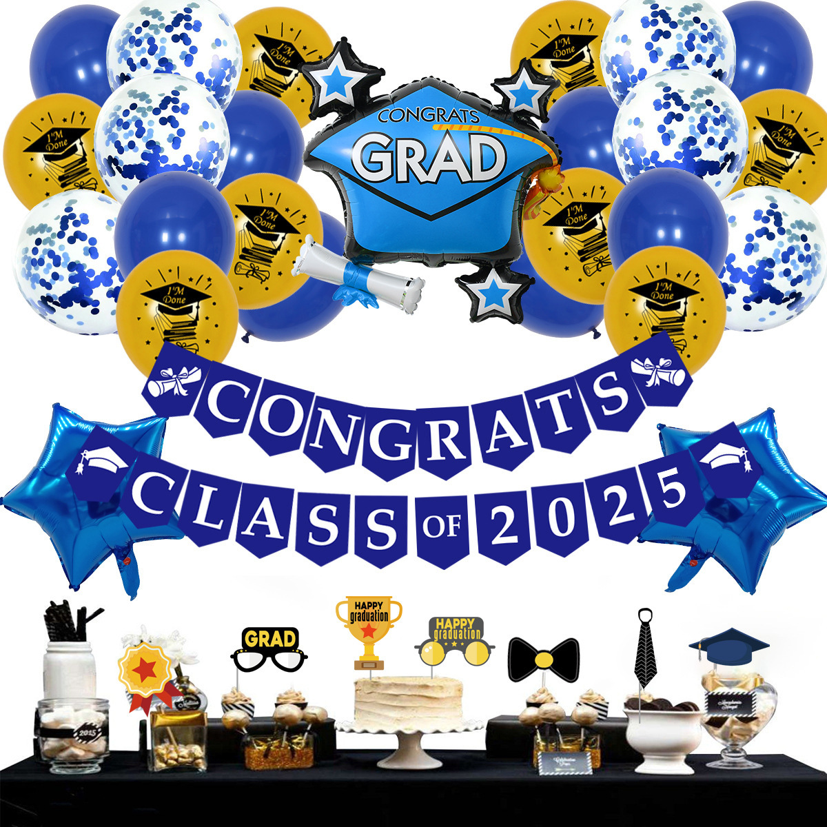 Temporada de graduación decoración de fiesta de globos diseño de escenas transfronterizas conjunto de globos de película de aluminio de combinación de látex redondo de 12 pulgadas