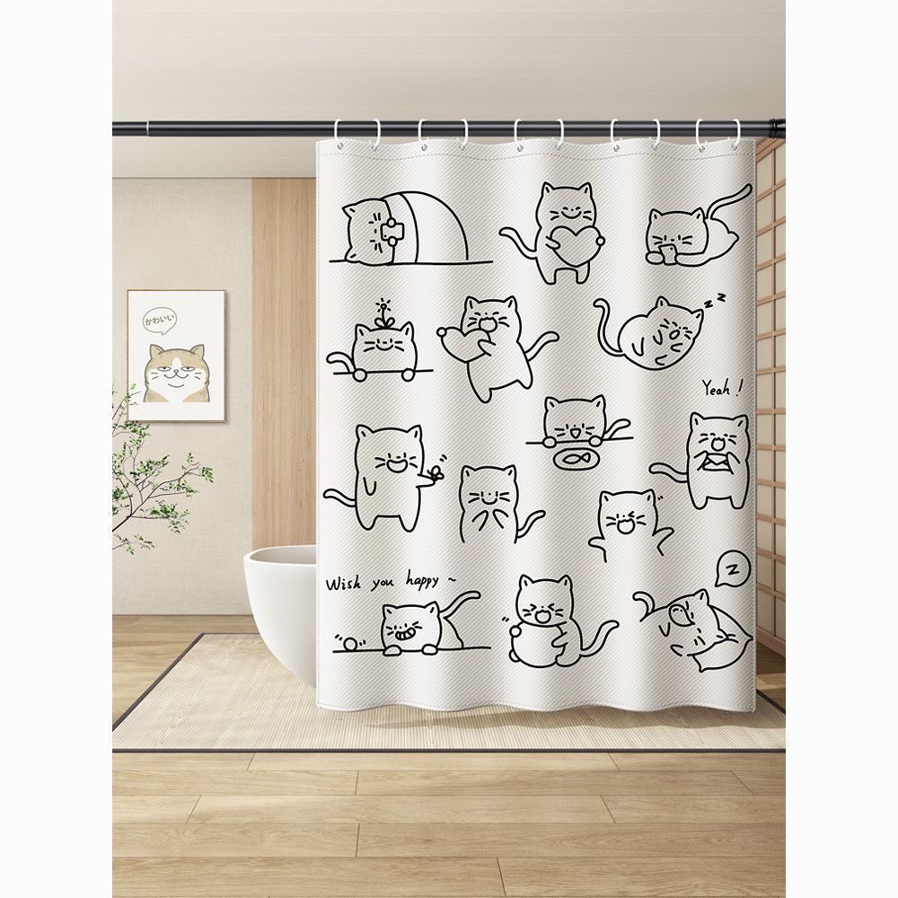 Bathroom Thickened Shower Curtain Fabric Waterproof Mildew-Proof Shower Curtain Set No-Drill Bathroom Partition Curtain Door Curtain Window Hanging Curtain