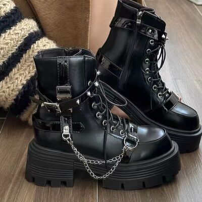 Martens, демисезонные ретро утепленные короткие сапоги, в стиле панк, подходят для подростков, увеличивают рост