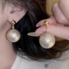 Big pearl earrings-A2065 gold