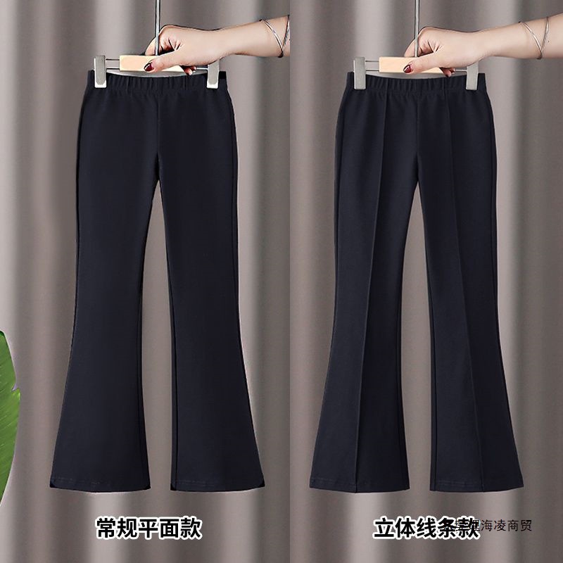 女童加绒裤子2024新款中大童学生版休闲裤女孩冬季加厚黑色喇叭裤