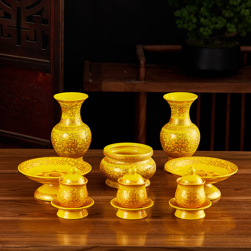 用陶瓷摆件香炉水杯果盘佛前供佛供具供奉佛具用品大套装