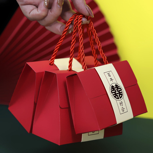 Wedding wedding Chinese style 2024 wedding candy box creative Chinese sugar bag handbag souvenir paper empty box