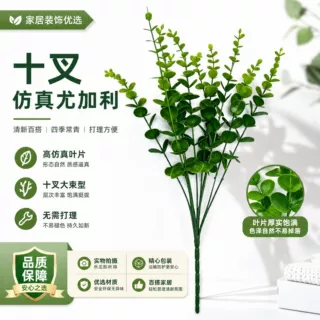 定制十叉尤加利金钱叶ins婚庆装饰家居摆件仿真绿植厂家批发
