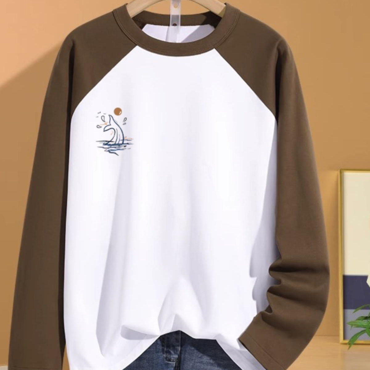 Clothes for teenagers, long sleeved t-shirt, men's shoulder shirt, spring and autumn 22 trendy brand cotton round neck_voghion.com