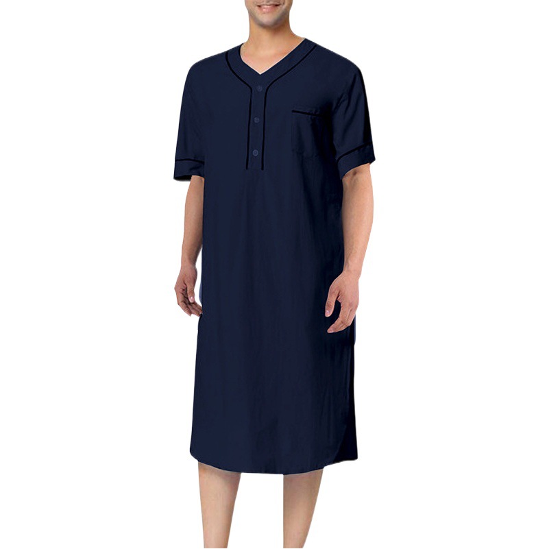 2024 Summer Cross-border Amazon Camisón musulmán delgado de manga corta para hombre Camisón suelto de color sólido para el hogar