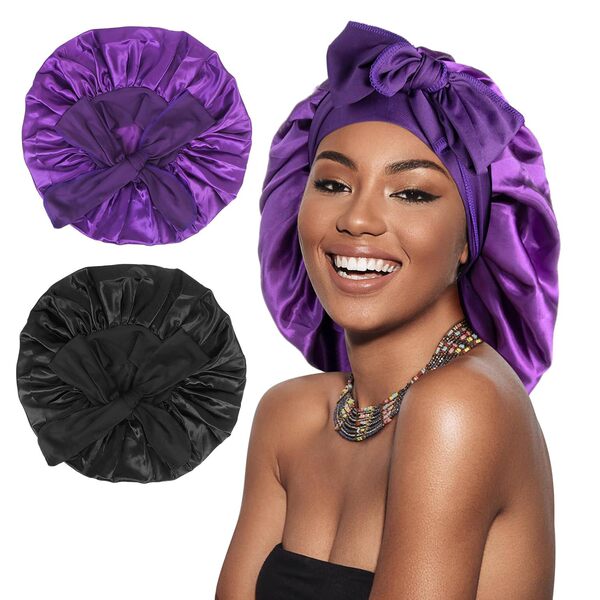 Women's Single Layer Elastic Tie Satin Nightcap Hair Care Satin Silk…