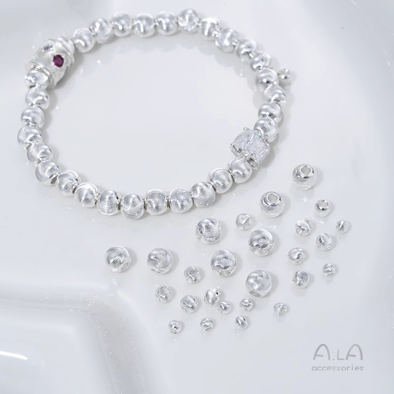 Wholesale Beaded Silver-Plated Fine-Textured Cat's Eye Faceted Brushed Round Beads DIY Pearl Bracelet Jewelry Spacer Beads