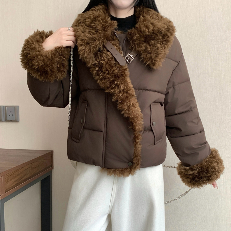 2026 Winter New Style Faux Lamb Wool Patchwork Large Lapel Cotton Coat, Stylish Loose Thick Cotton Jacket, Fashionable Women's Outerwear 2026 Winter New Style Faux Lamb Wool Patchwork Large Lapel Cotton Coat, Stylish Loose Thick Cotton Jacket, Fashionable Women's Outerwear