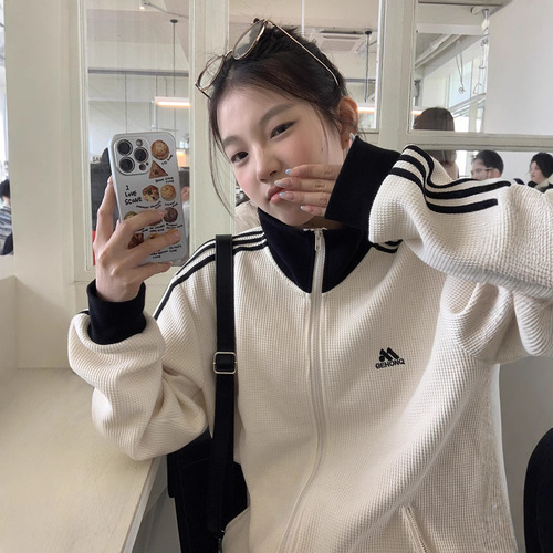 Women's Spring and Autumn 2025 Red Hoodie Oversize Baseball Jacket in Leisure American Retro Style