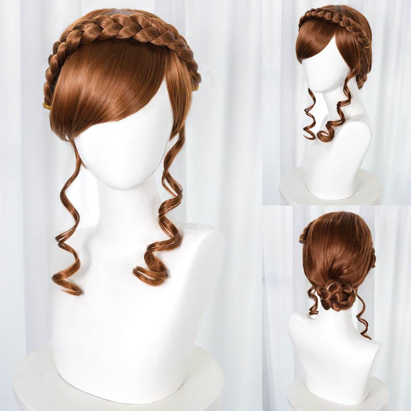Frozen-3 New Anna Fluffy Braided Braided Low Ball Head Cos Wig