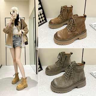 马丁靴女2026秋冬新款真皮加绒工装短靴小个子厚底内增高大黄靴