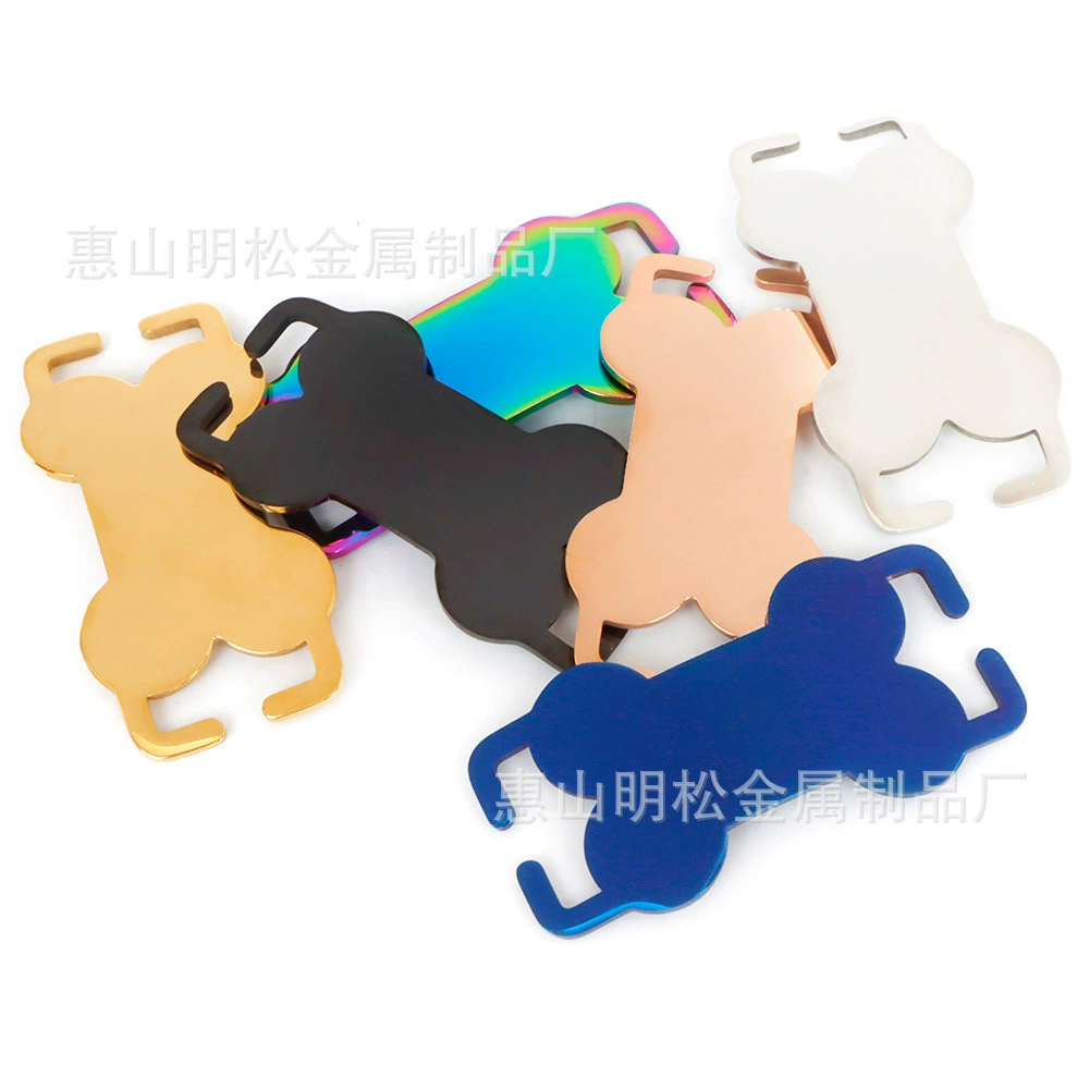 Металлический зеркальный жетон для собаки в форме кости из нержавеющей стали с гравировкой, красочный именной жетон для питомца, модный аксессуар для ошейника, ювелирное украшение для идентификации.