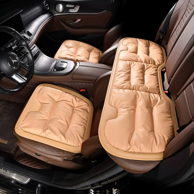Seat cushion, seat cover cushion four seasons universal suit - milk-tea-color-anti-fouling-leatherthree-piece-set-for-the-whole-car-soft-and-comfortable