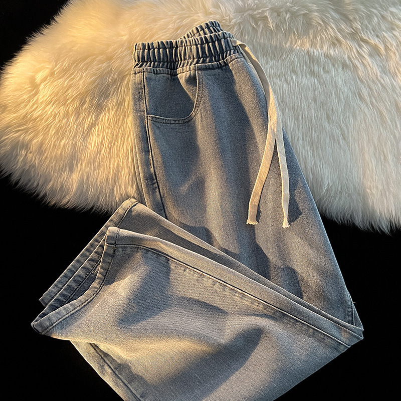 elastic waist jeans women's fashion ins straight tube wide loose summer thin 2023 new wide leg drawstring spring and autumn pants