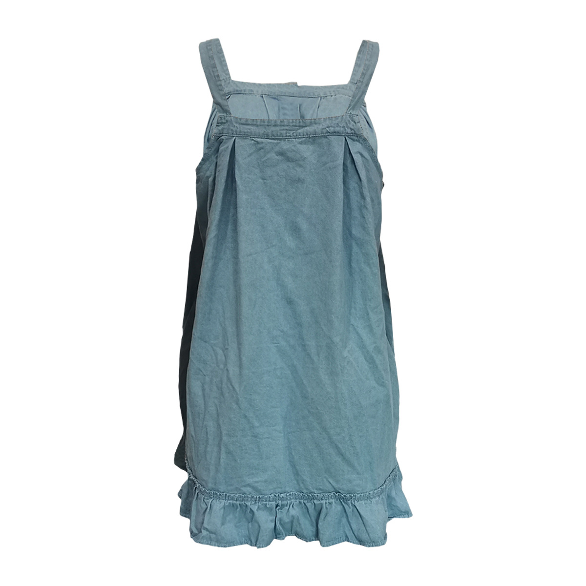 women's clothing Solid color suspenders button pocket loose washed denim dress_mkmklike.com