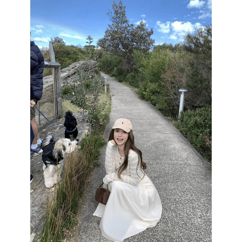 法式少女风修身纽扣长袖上衣高腰休闲显瘦半身裙两件套女|undefined
