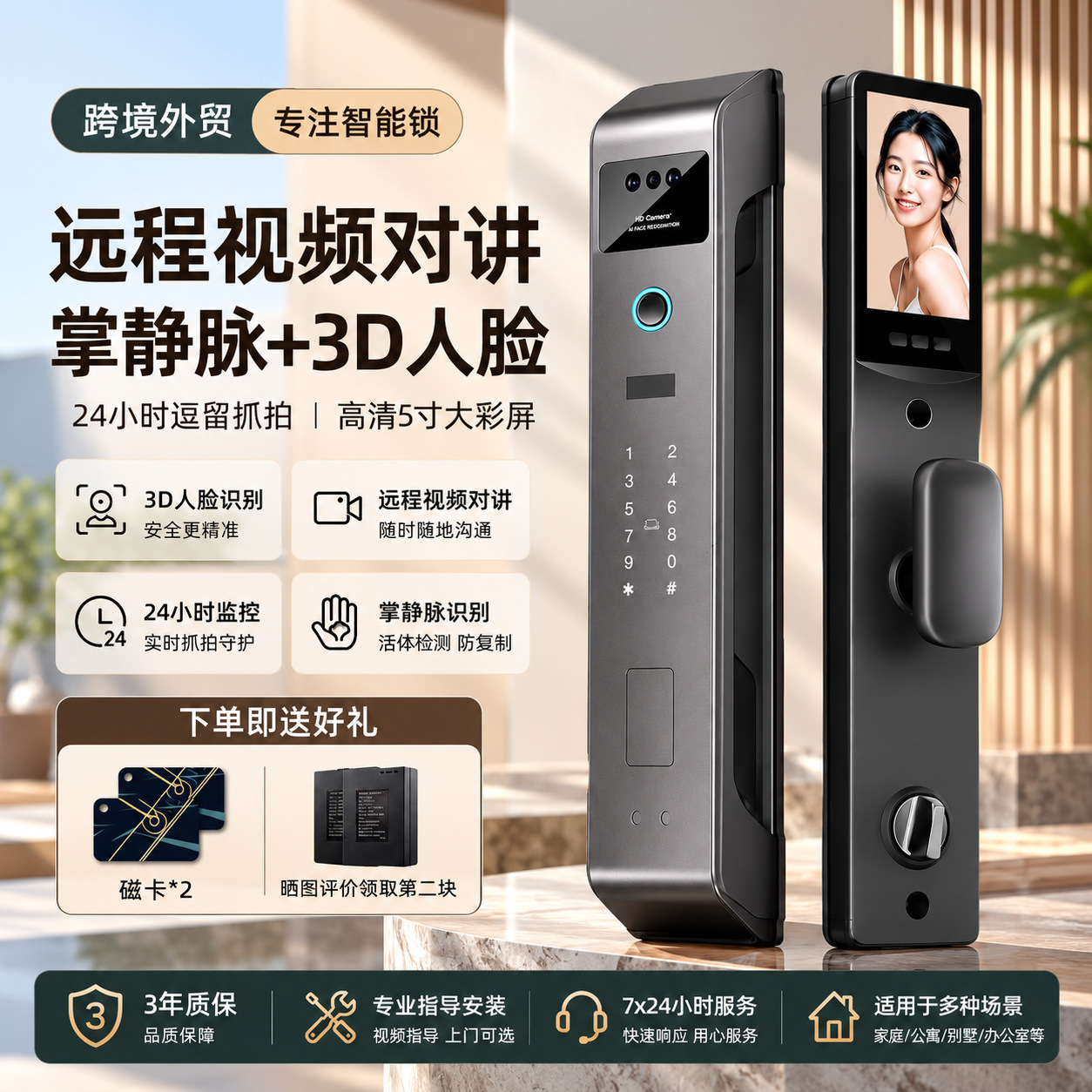 Face Recognition Smart Door Lock Fingerprint Password Lock Entry Door Smart Lock Dual Camera Monitoring Cross-Border Graffiti Palm Vein Recognition