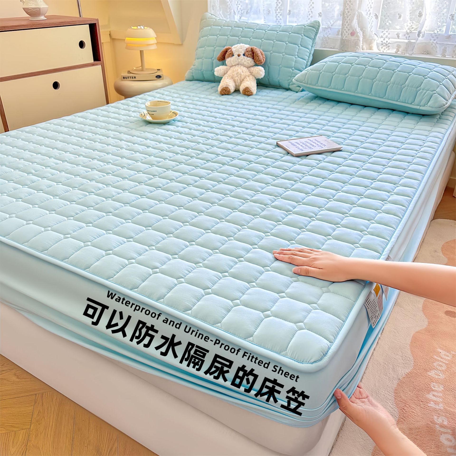 Madre e infante clase A cama antibacteriana Kasa verdadera algodón impermeable cubierta de cama diafragma cubierta de colchón cubierta de cama de algodón intercalada cubierta de cama de una sola pieza