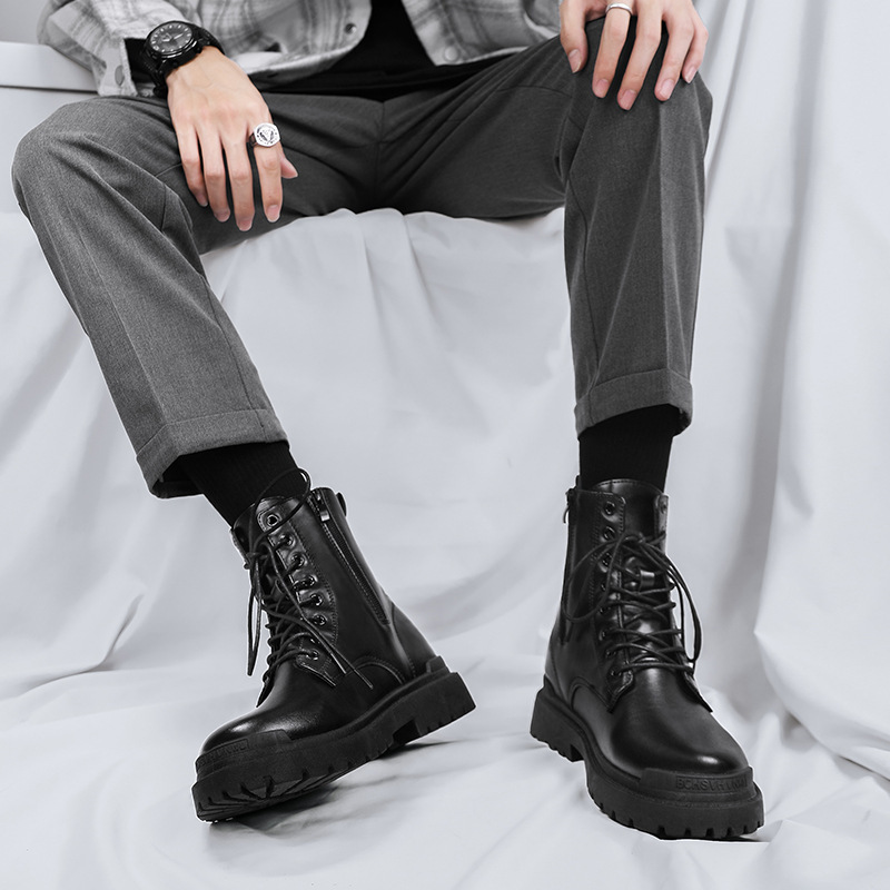 High-top boots, thick-soled work boots, retro British handmade boots, men's American leather shoes 