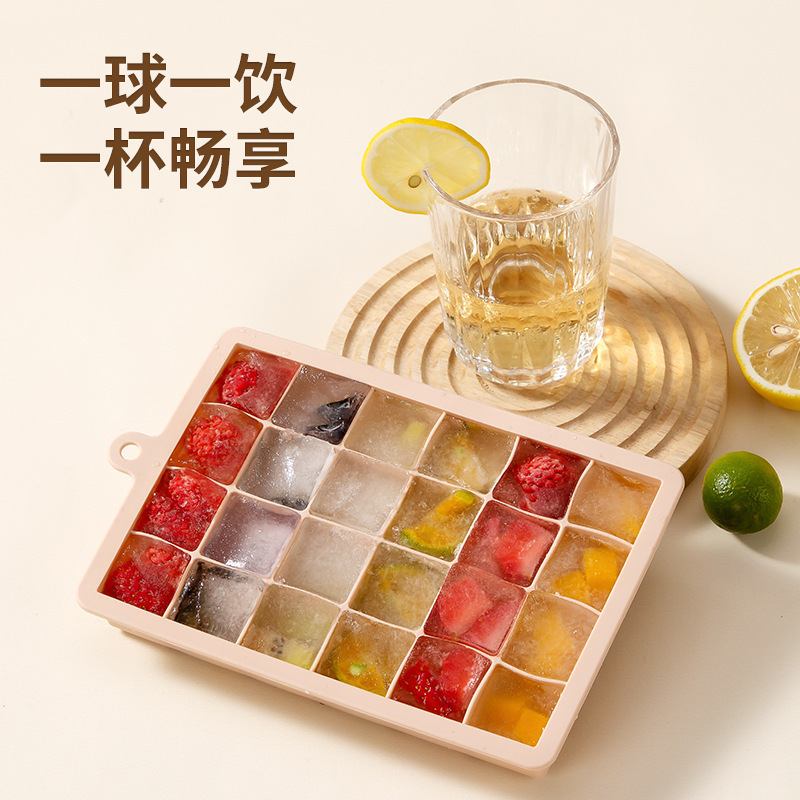 Molde de rejilla de hielo de silicona con un botón para desmoldar cubitos de hielo caja de hielo con tapa artefacto de cubitos de hielo red molde de cubitos de hielo para el hogar