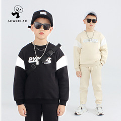 New spring children's clothing, Korean style children's casual sweatshirts, big children's three-dimensional printed color matching bottoming shirts, boys' sweatshirts