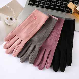 Autumn and Winter Simple Warm Gloves Women's fleece-lined Thickened Touch Screen Student Sweet Cute Windproof Cold-proof Riding