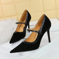 1198-6 Retro European and American Style Black High Heels Slim Heels, Super High Heels, Suede, Shallow Mouth, Pointed Toe, Women's Singles