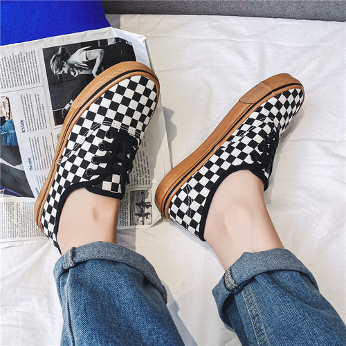 Plaid canvas shoes for women and men 2024 spring new student Korean style breathable sneakers for couples versatile sports and casual shoes