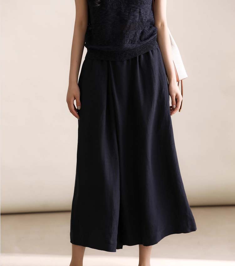 Quần culottes ống rộng vải lanh mỏng mát mùa hè nữ — Trắng sứ trơn, Xanh ngọc bích chi tiết 10