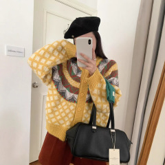 黄色费尔岛针织开衫韩系复古高级感慵懒风毛衣外套女秋冬百搭上衣