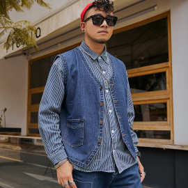 大码男装胖子牛仔背心加肥加大无袖上衣肥佬韩版马甲机车坎肩上装