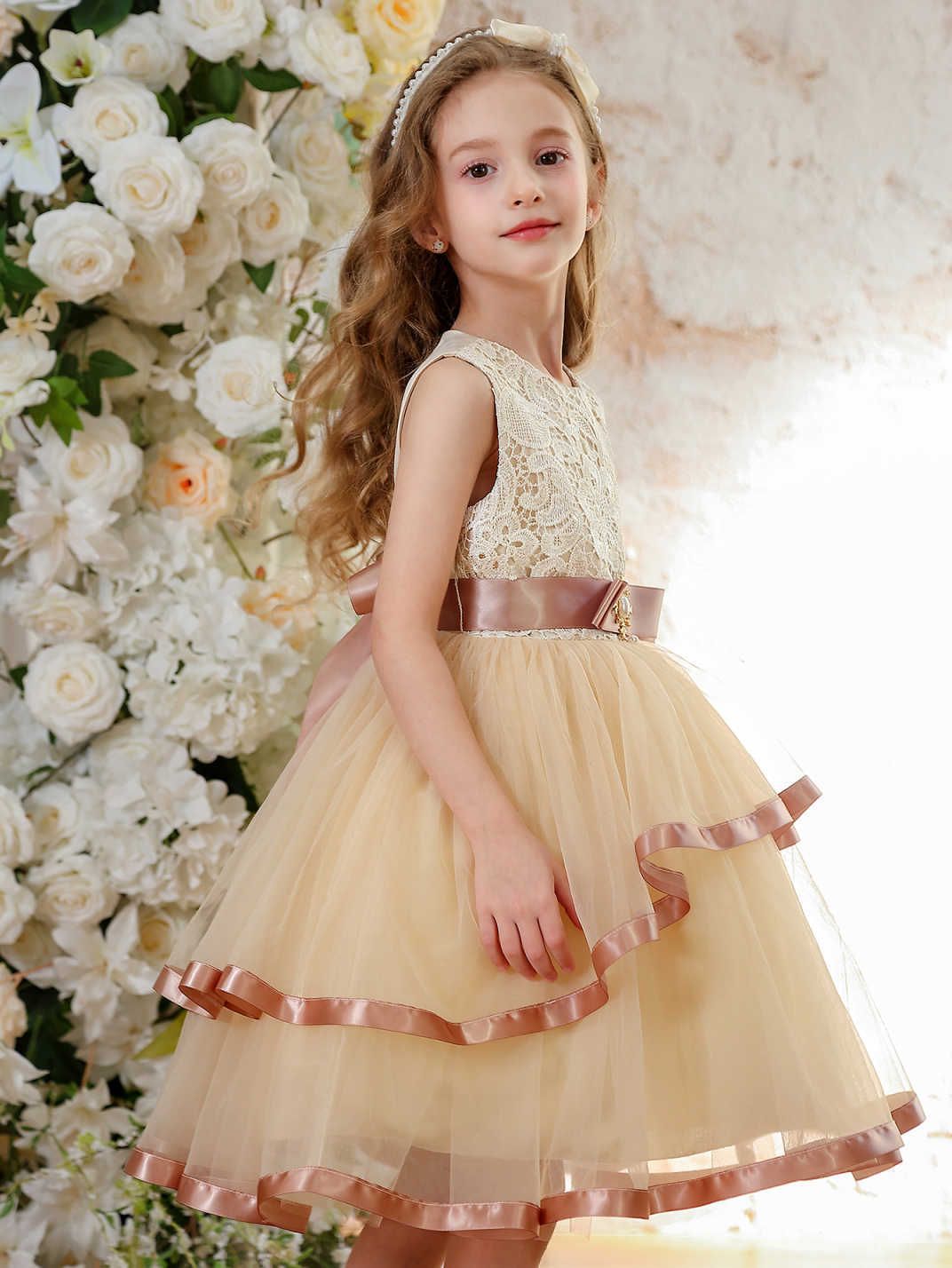 Vestido de princesa para niñas Vestido de cola sin mangas Vestido de novia de niña de las flores Falda de tul Espectáculo de pasarela para niños Espectáculo de piano Vestido de noche