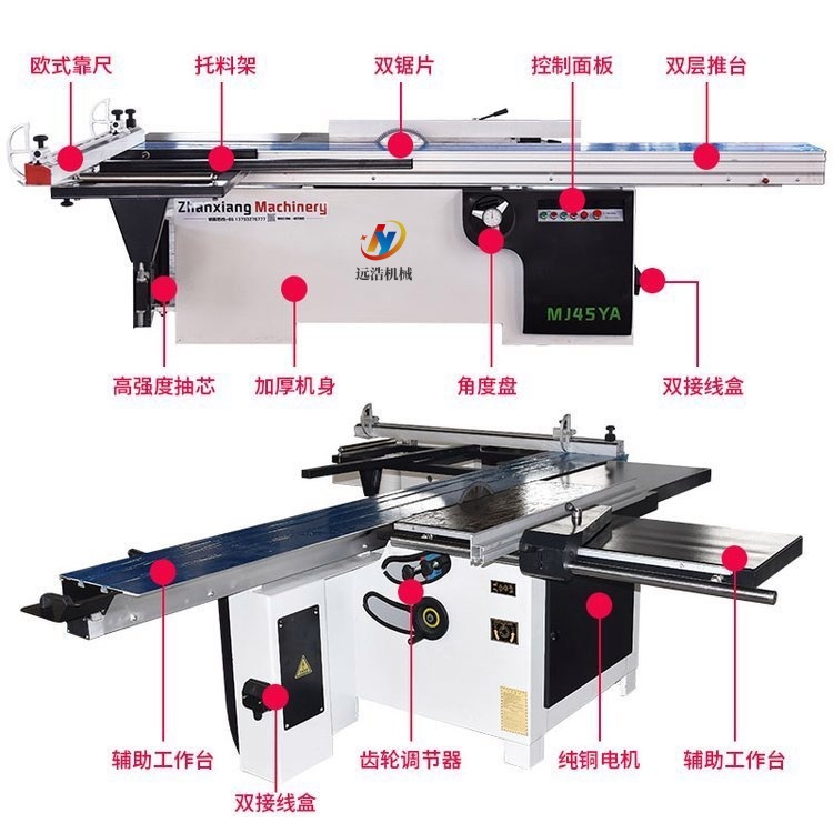 Sierra de corte para carpintería Máquina de sierra de placa acríltica Sierra de corte de placa de empuje manual Sierra de mesa de empuje de precisión de 45 grados