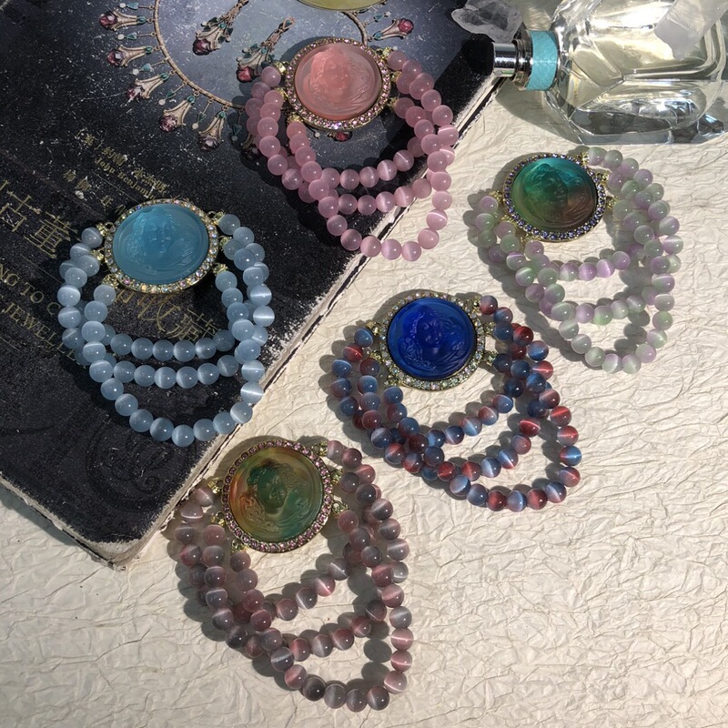 【Minan】Vintage European and American Dream Angel Kf Cat's Eye Stone Heavy Inlaid Diamond Elegant Versatile Bracelet