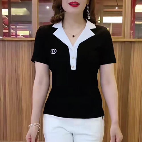 2025 summer new middle-aged and elderly mother's clothes, women's short-sleeved T-shirt, lapel polo shirt, niche short top