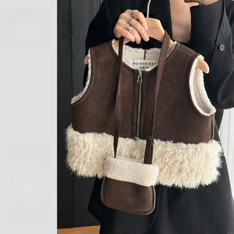 Girls' Vest 2025 Autumn/Winter New Style Stylish Alpaca Fleece Coat for Baby Girls, Fleece Lined Warm Vest