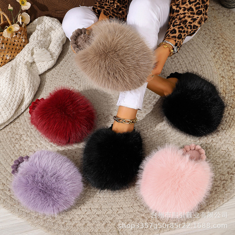 Cross-border fluffy furry slippers for women, autumn and winter fashion, multi-color, large size, new flat-soled, closed-toe, warm cotton slippers Cross-border fluffy furry slippers for women, autumn and winter fashion, multi-color, large size, new flat-soled, closed-toe, warm cotton slippers